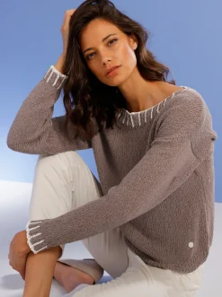 Pullover|CREATION L PREMIUM Baumwollpullover in Grobstrick-Qualität taupe