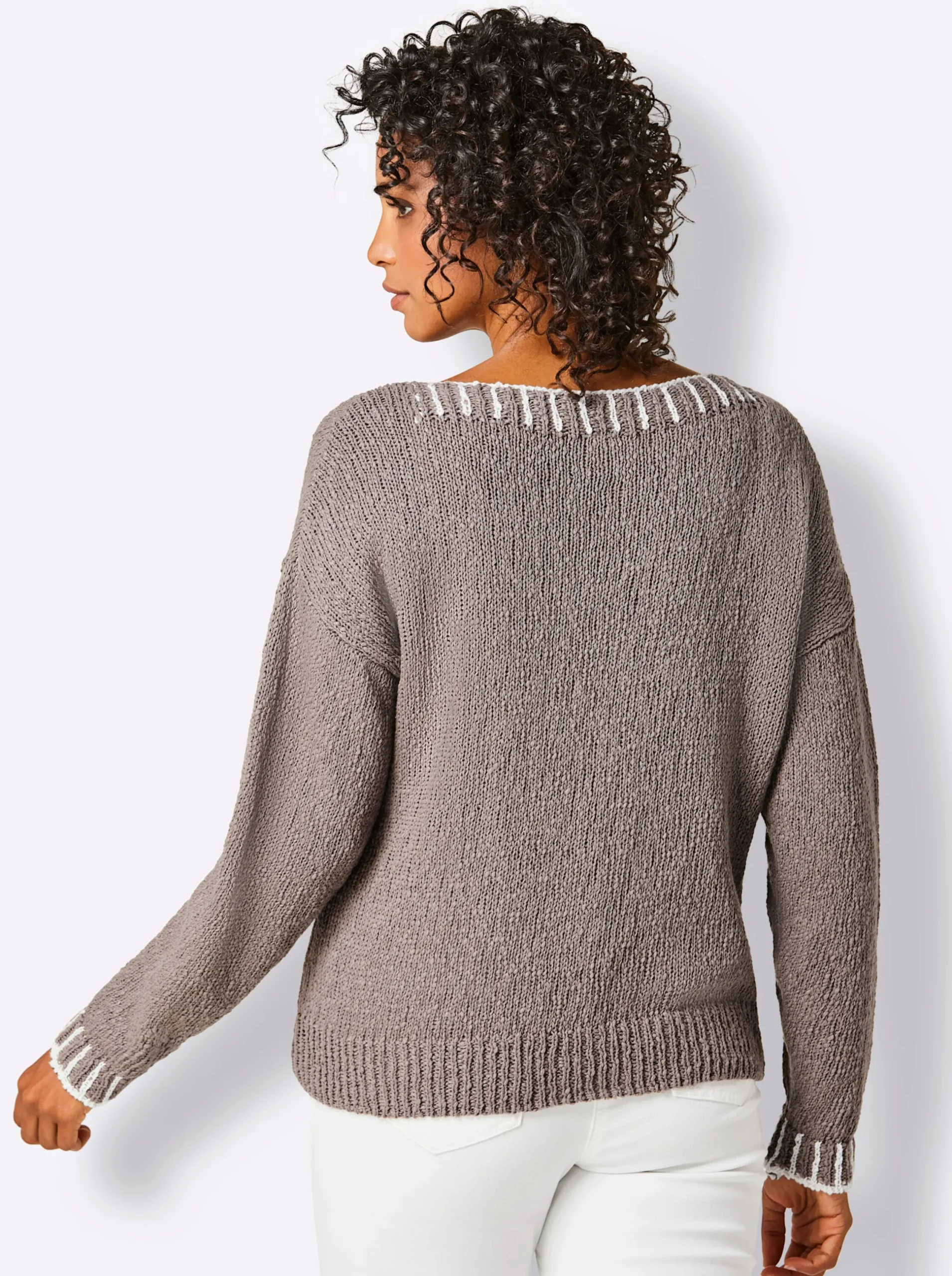 Pullover|CREATION L PREMIUM Baumwollpullover in Grobstrick-Qualität taupe