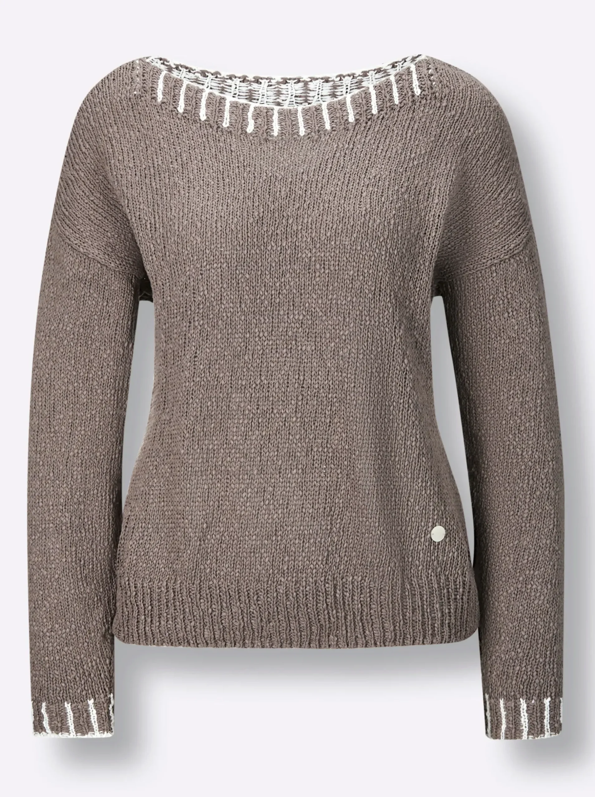 Pullover|CREATION L PREMIUM Baumwollpullover in Grobstrick-Qualität taupe
