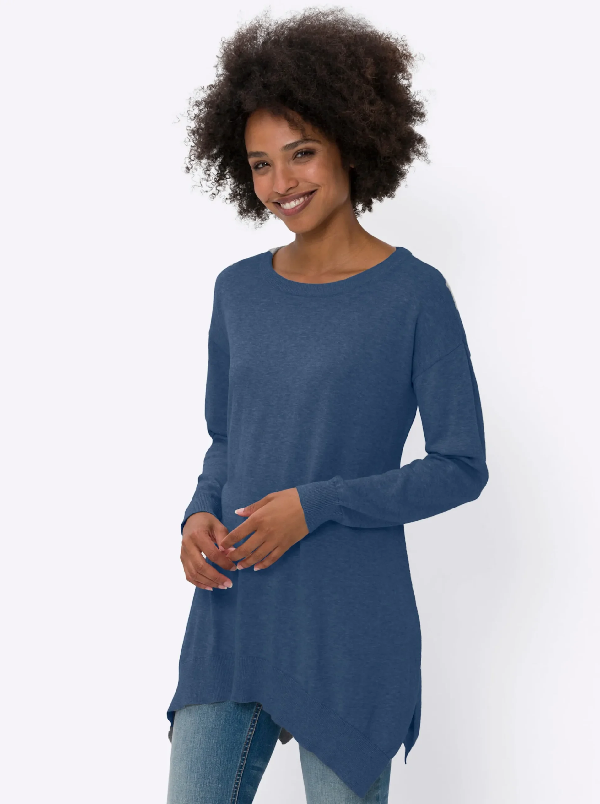 Pullover|heine Baumwollpullover in langer Form royalblau