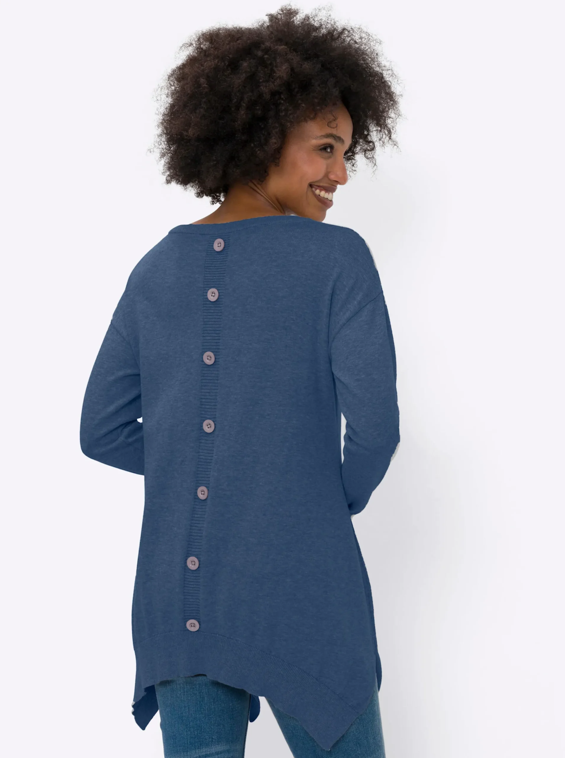 Pullover|heine Baumwollpullover in langer Form royalblau