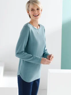 Basics|Pullover| Baumwollpullover mit überlappendem Saum aqua