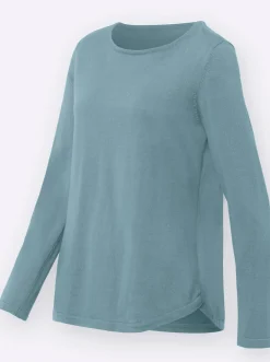 Basics|Pullover| Baumwollpullover mit überlappendem Saum aqua