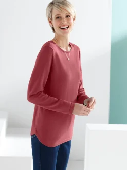 Pullover| Baumwollpullover mit überlappendem Saum korallenrot