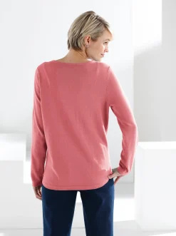 Pullover| Baumwollpullover mit überlappendem Saum korallenrot