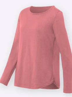 Pullover| Baumwollpullover mit überlappendem Saum korallenrot