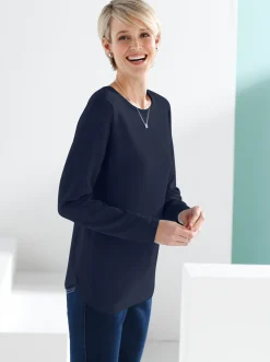Basics|Pullover| Baumwollpullover mit überlappendem Saum marine