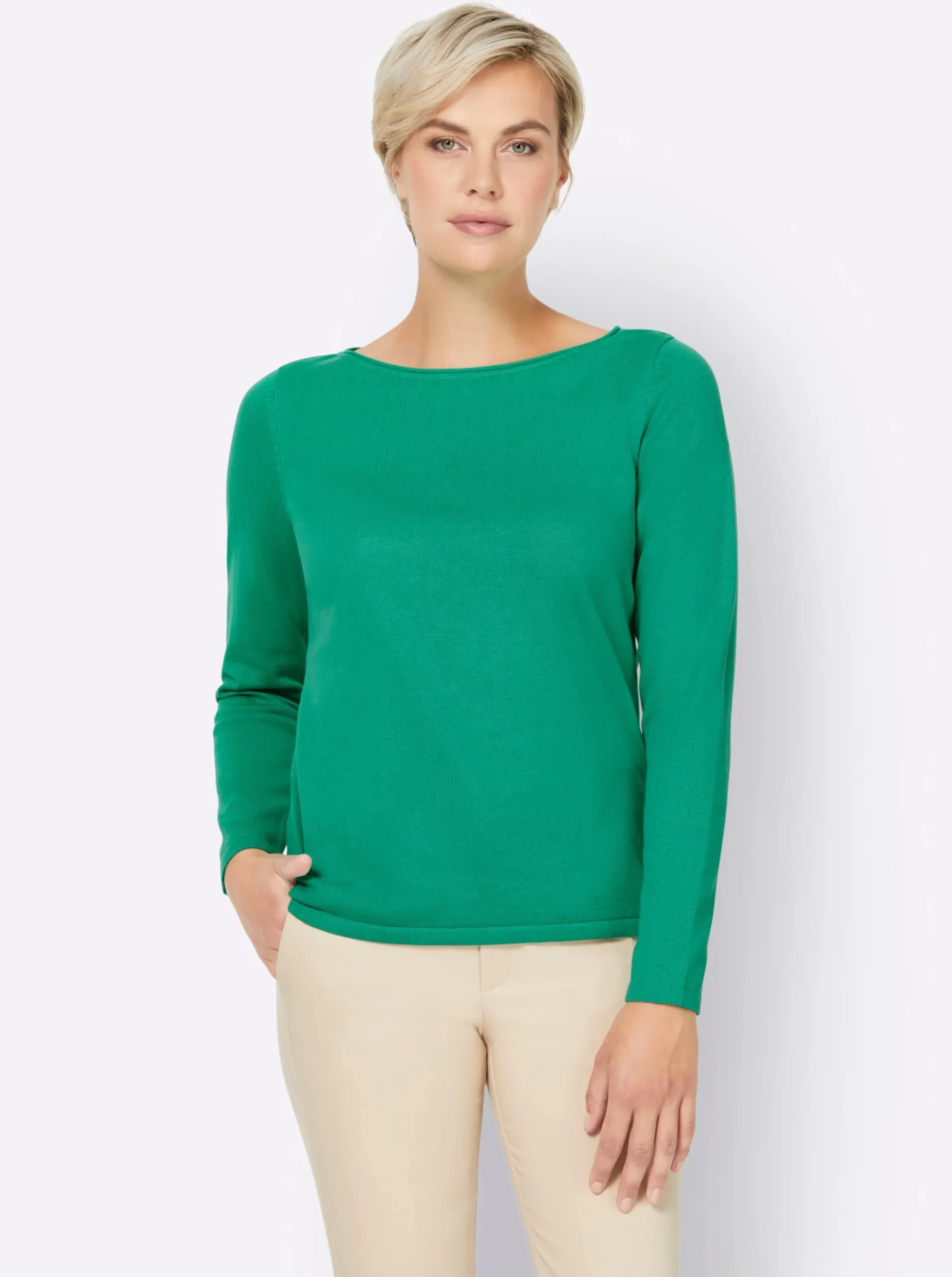 Basics|heine Baumwollpullover mit leichtem U-Boot-Ausschnitt grün