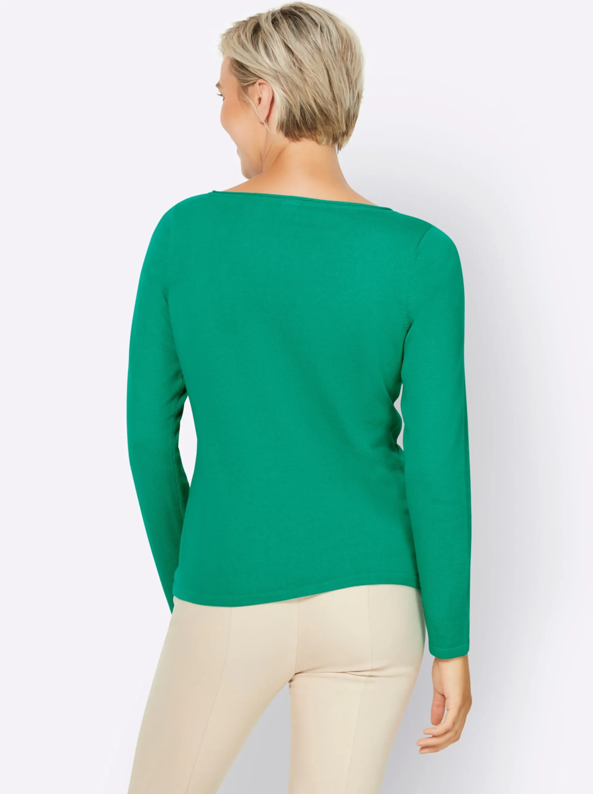 Basics|heine Baumwollpullover mit leichtem U-Boot-Ausschnitt grün