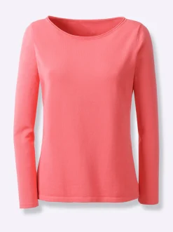 Basics|heine Baumwollpullover mit leichtem U-Boot-Ausschnitt koralle