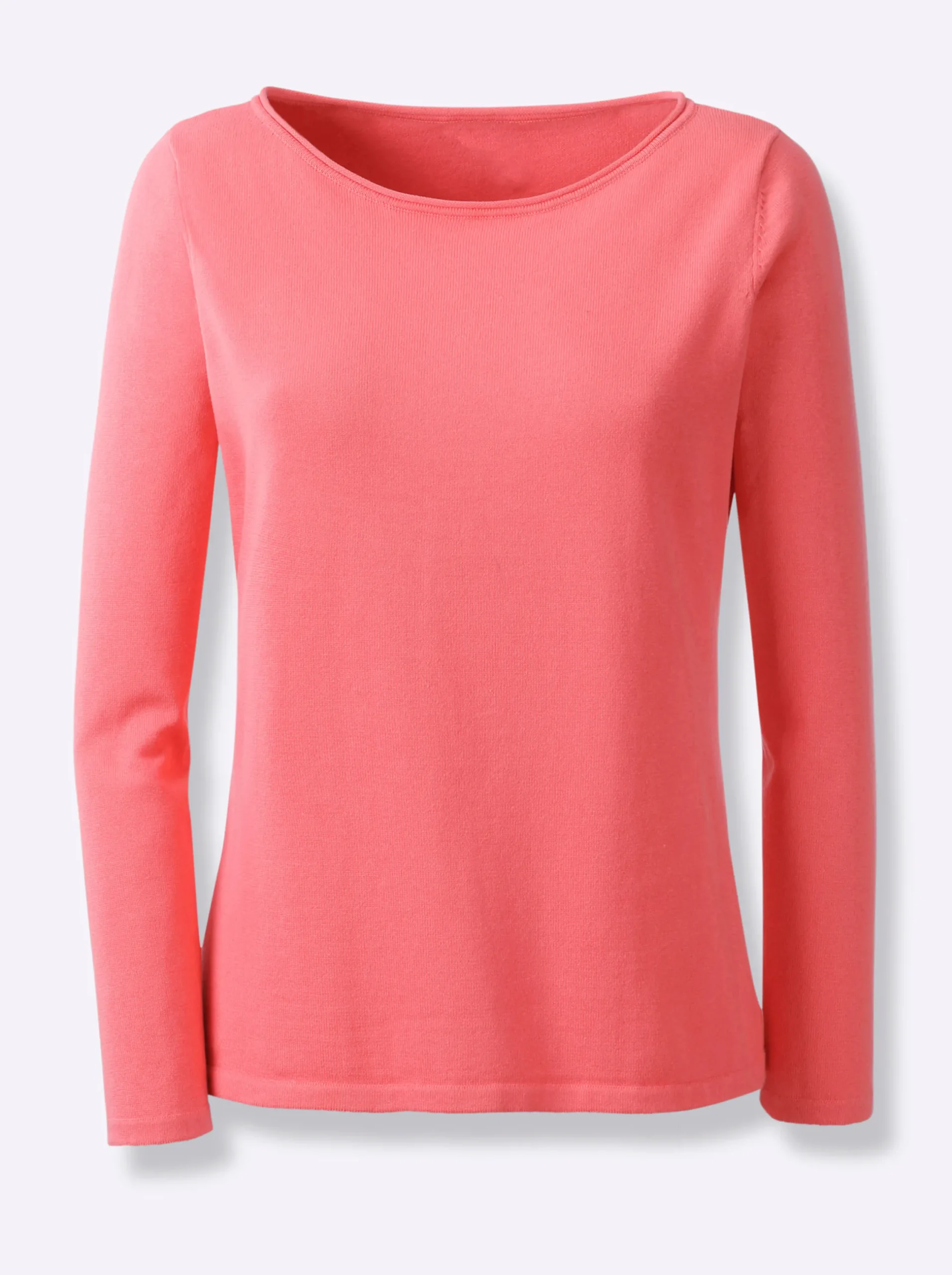 Basics|heine Baumwollpullover mit leichtem U-Boot-Ausschnitt koralle