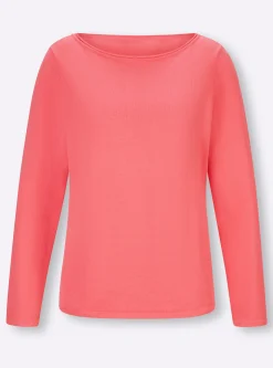 Basics|heine Baumwollpullover mit leichtem U-Boot-Ausschnitt koralle