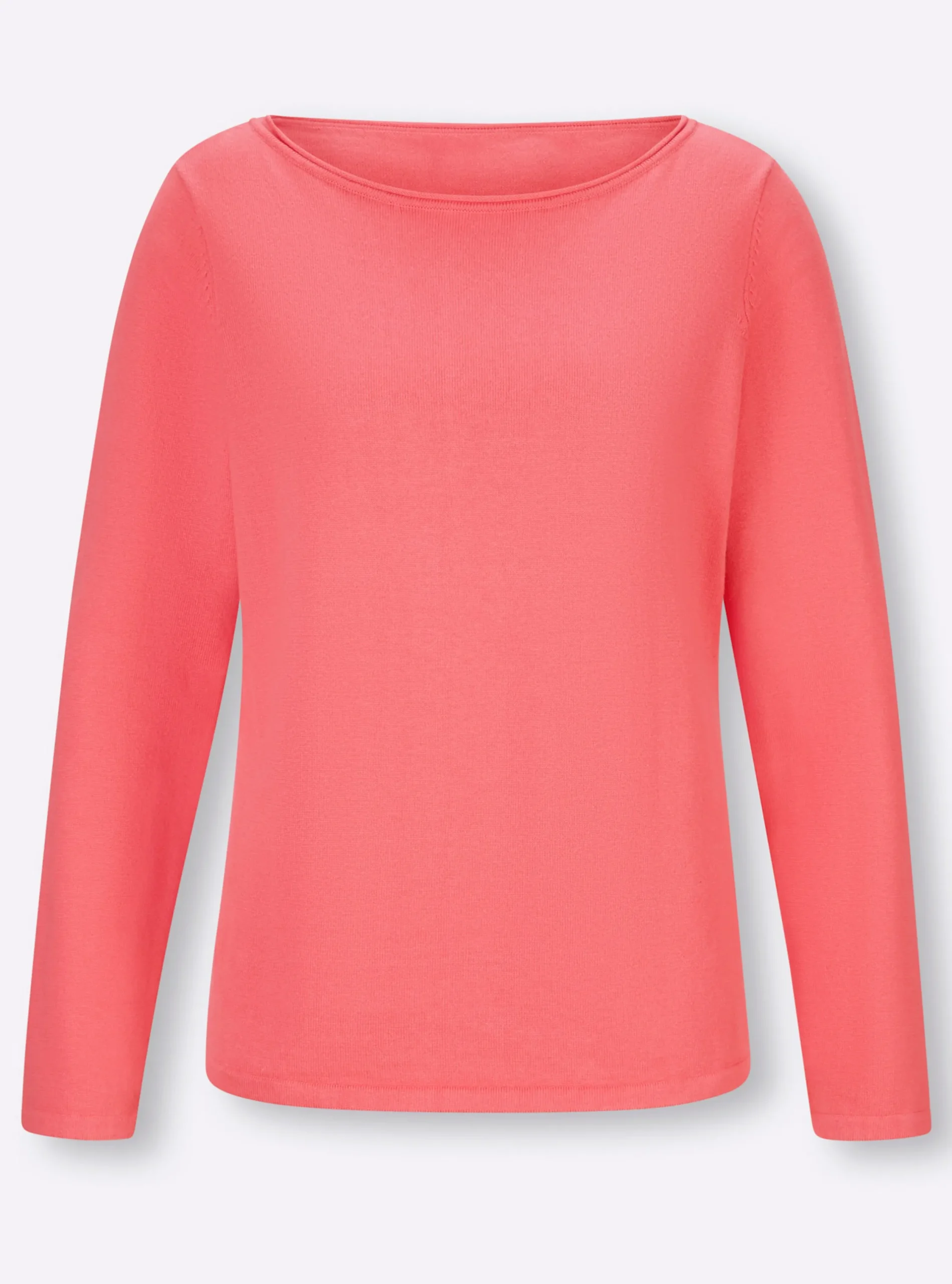 Basics|heine Baumwollpullover mit leichtem U-Boot-Ausschnitt koralle