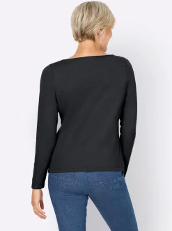 Basics|heine Baumwollpullover mit leichtem U-Boot-Ausschnitt marine