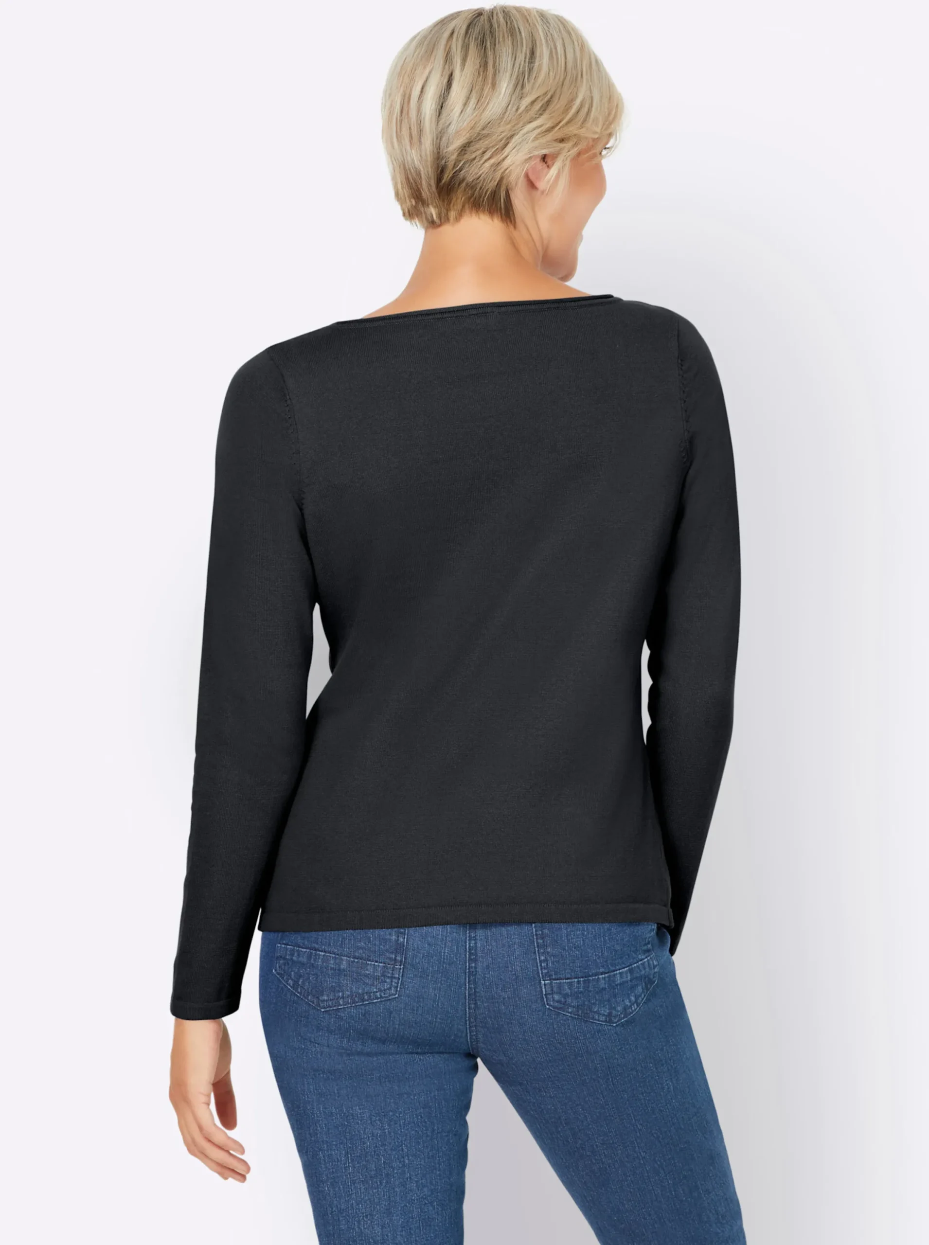 Basics|heine Baumwollpullover mit leichtem U-Boot-Ausschnitt marine