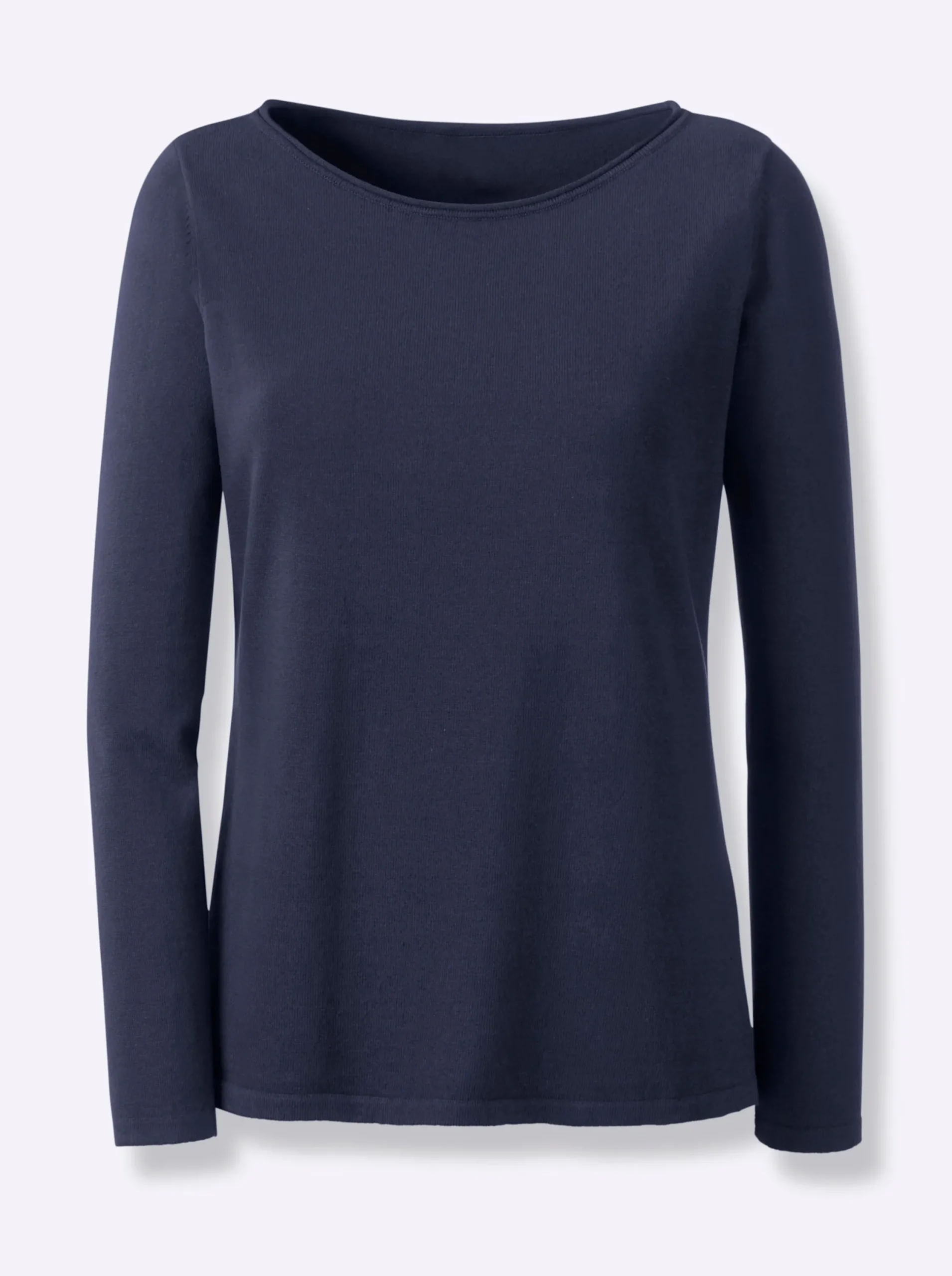 Basics|heine Baumwollpullover mit leichtem U-Boot-Ausschnitt marine