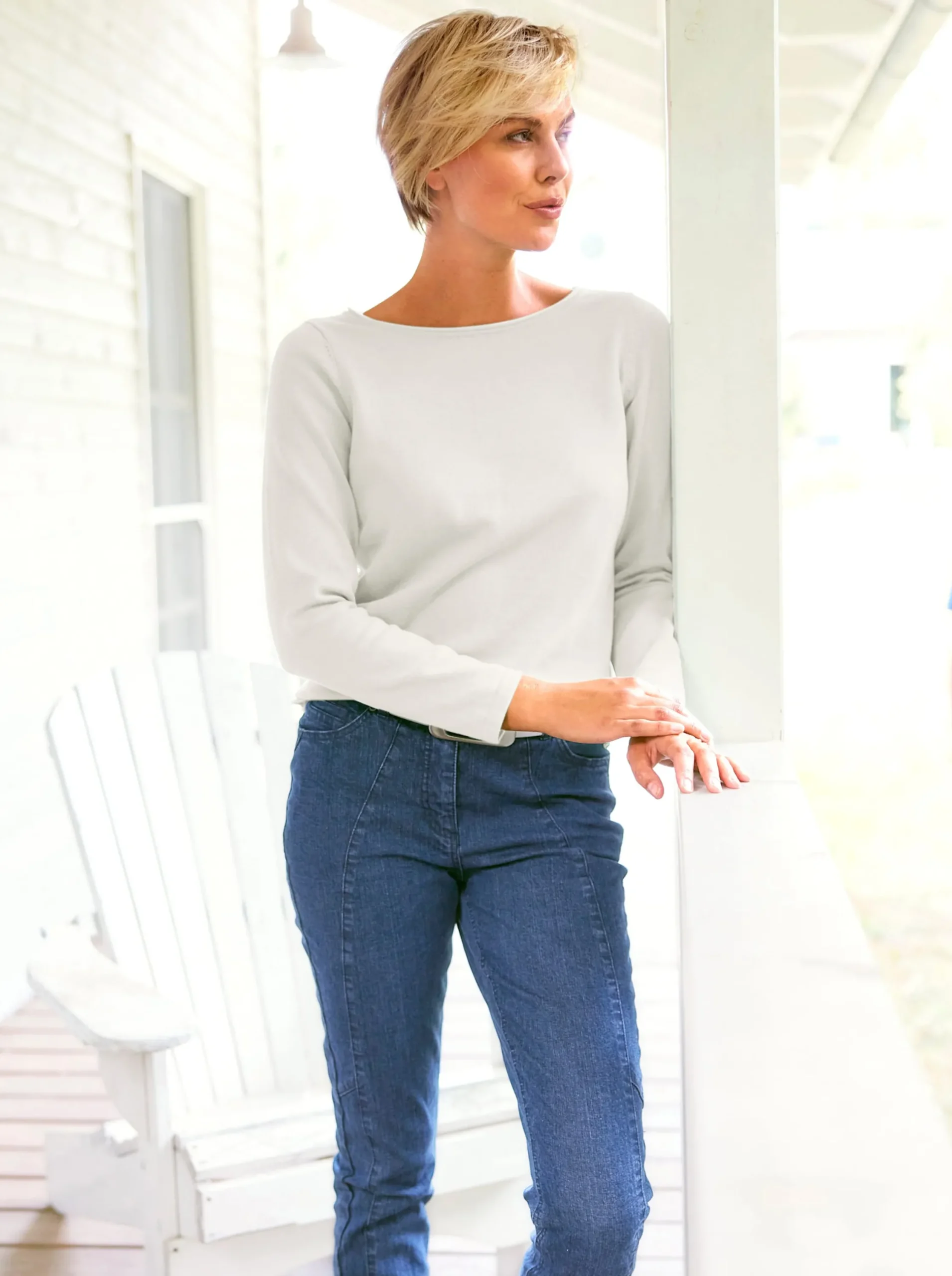 Basics|Pullover|heine Baumwollpullover mit leichtem U-Boot-Ausschnitt weiß