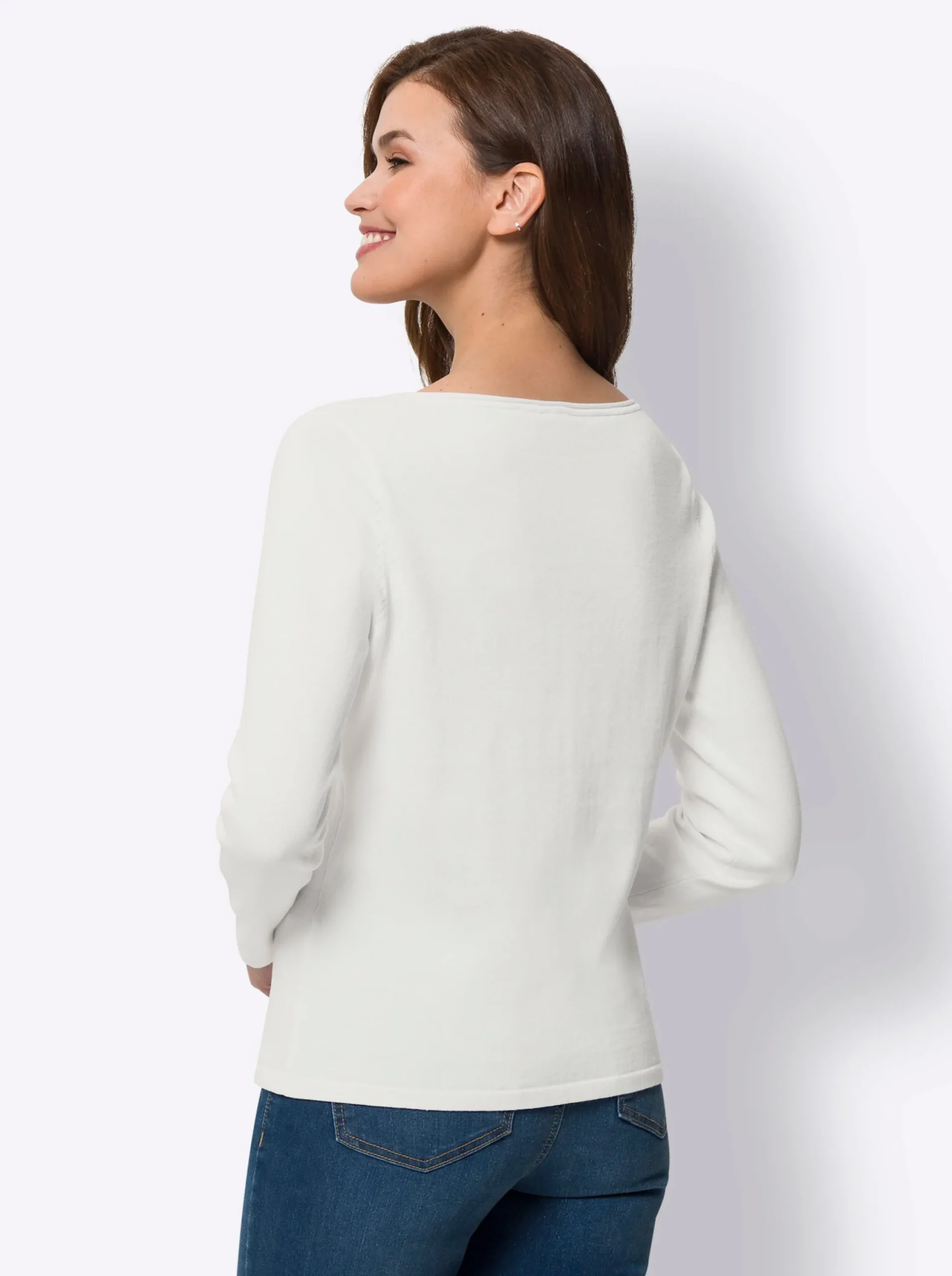 Basics|Pullover|heine Baumwollpullover mit leichtem U-Boot-Ausschnitt weiß