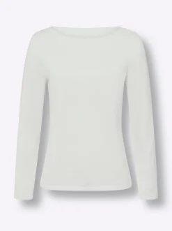 Basics|Pullover|heine Baumwollpullover mit leichtem U-Boot-Ausschnitt weiß