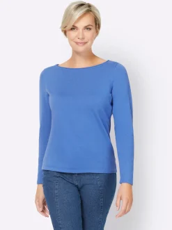 Basics|heine Baumwollpullover mit leichtem U-Boot-Ausschnitt royalblau