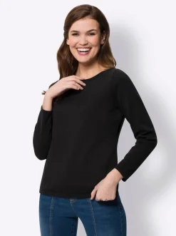 Pullover|heine Baumwollpullover mit leichtem U-Boot-Ausschnitt schwarz