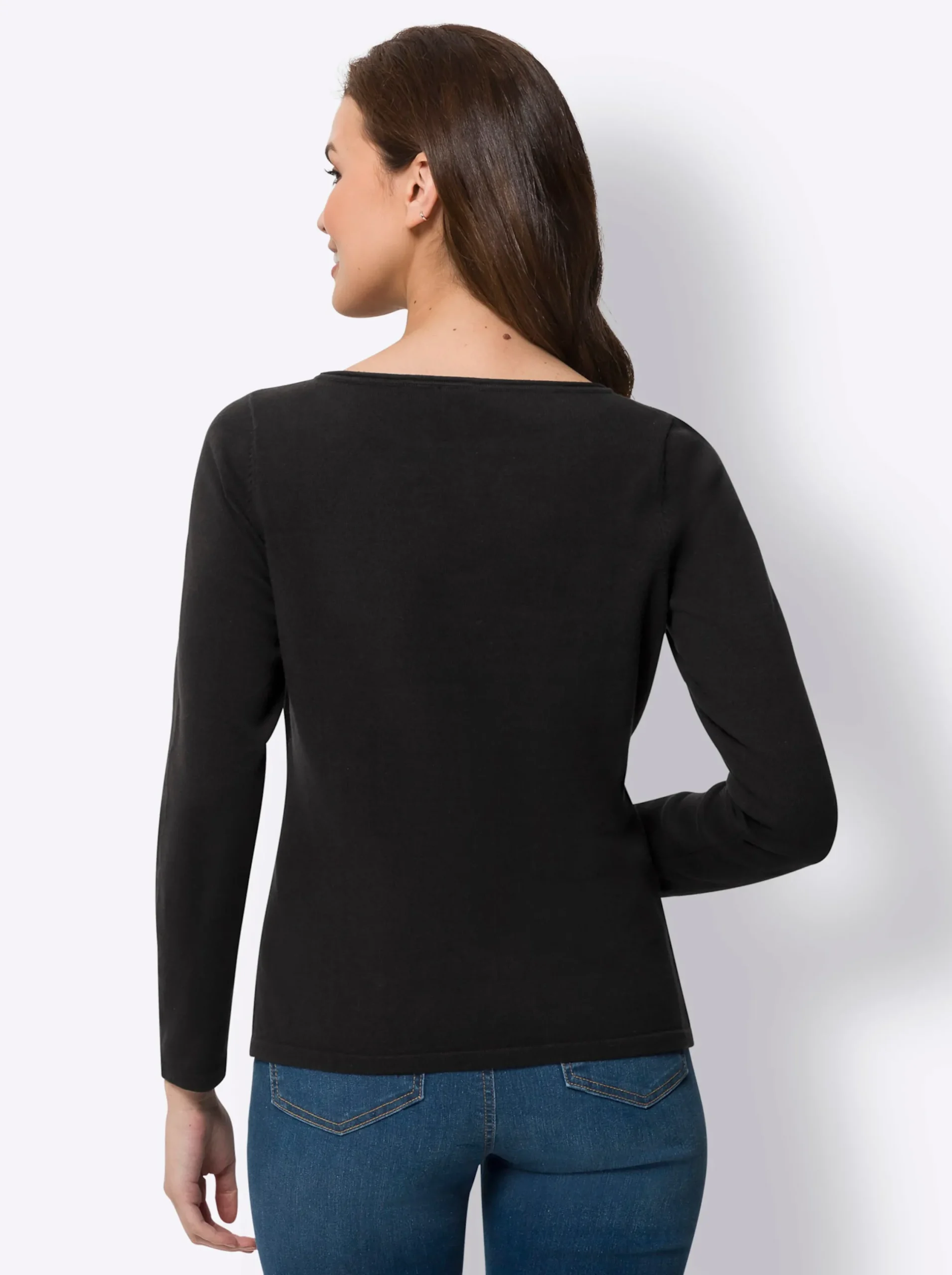 Pullover|heine Baumwollpullover mit leichtem U-Boot-Ausschnitt schwarz