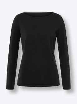 Pullover|heine Baumwollpullover mit leichtem U-Boot-Ausschnitt schwarz