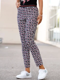 Hosen| Bengalinhose mit grafischem Druck schwarz-rot-bedruckt