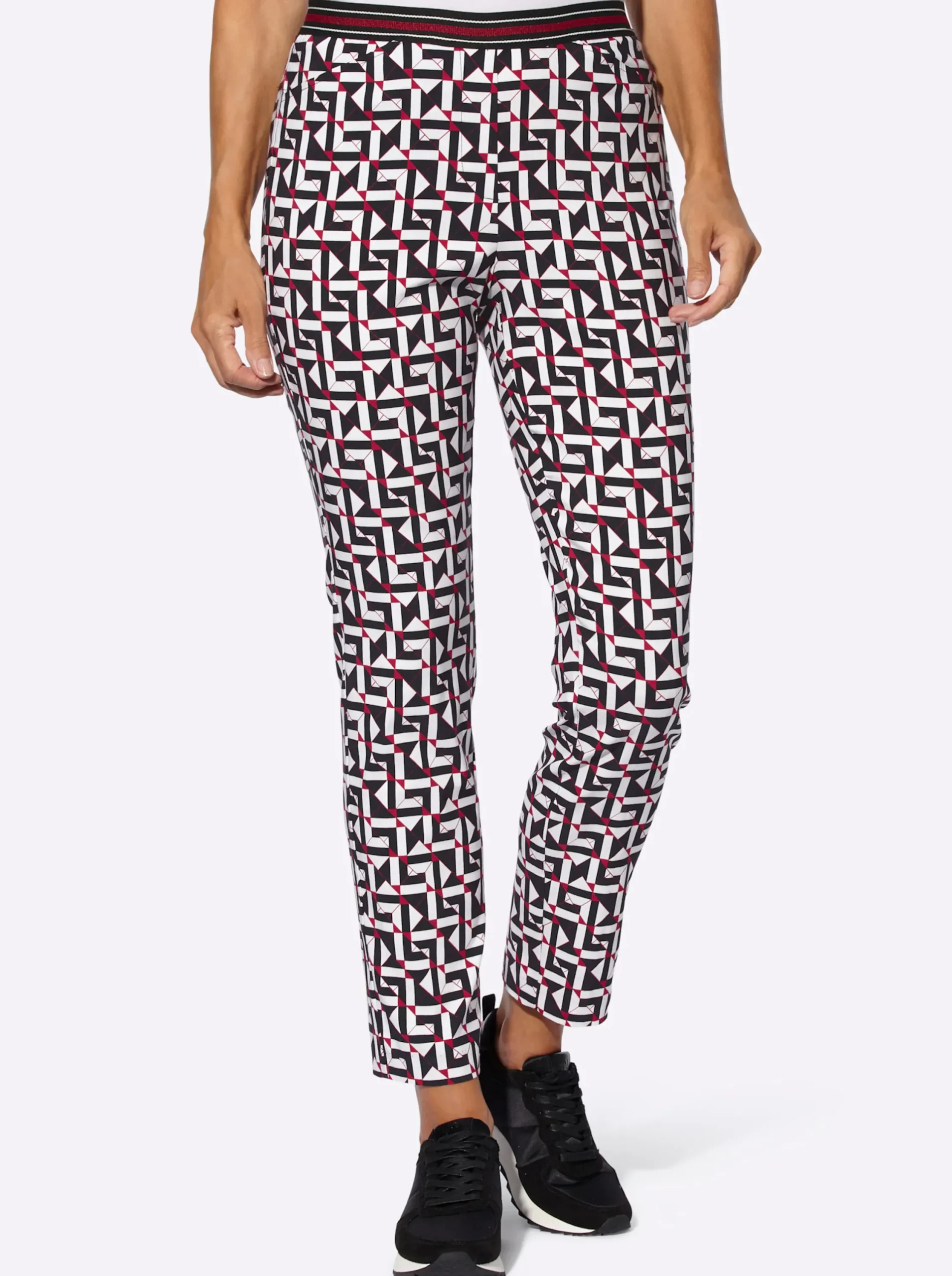 Hosen| Bengalinhose mit grafischem Druck schwarz-rot-bedruckt