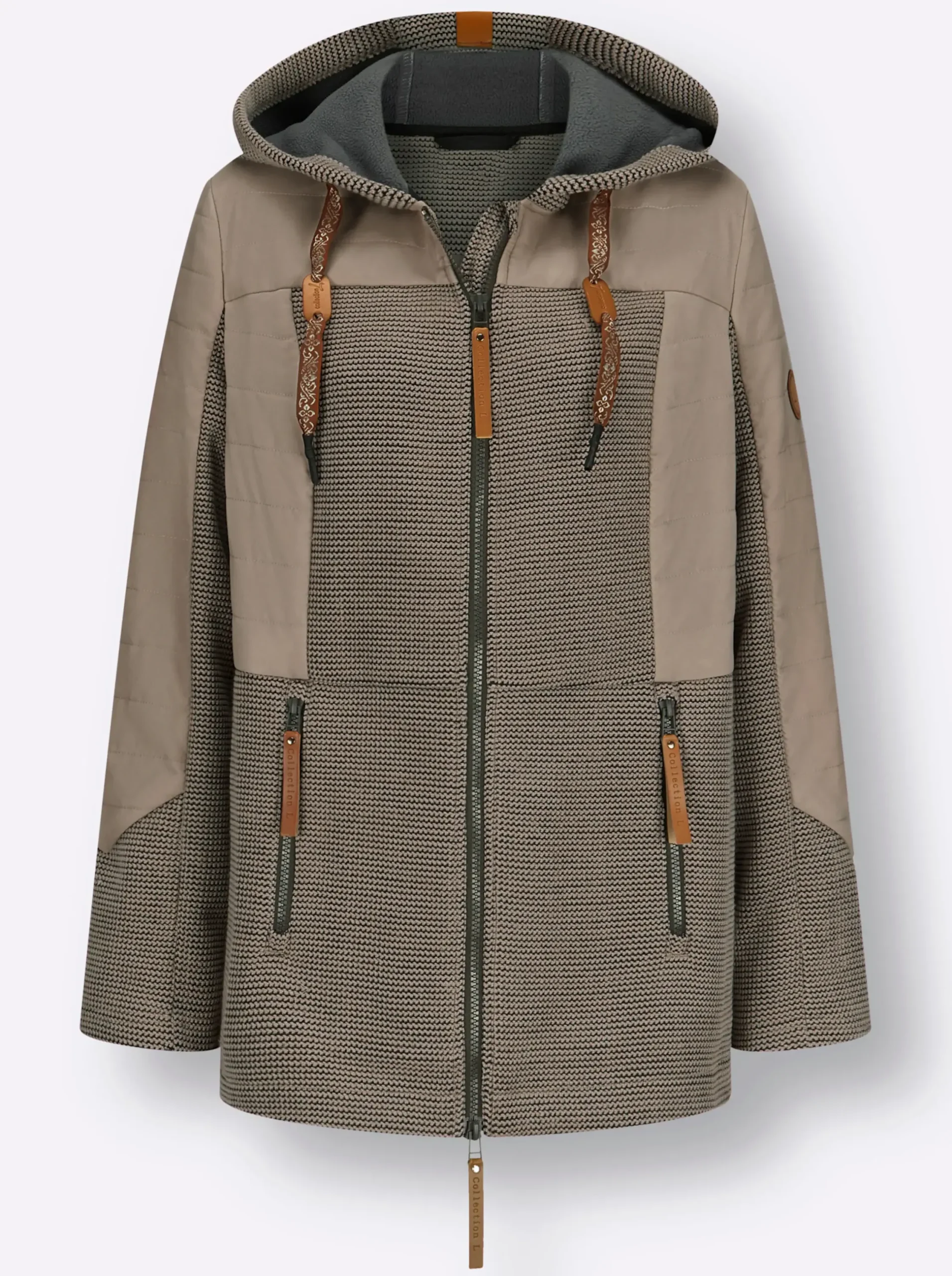 Jacken| Übergangsjacke im Mix aus Fleece und Stepp sesam