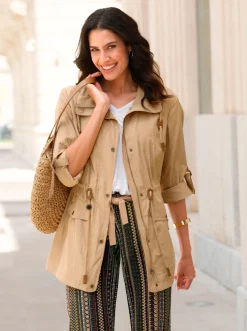 Jacken| Übergangsjacke mit regulierbarem Taillenbund camel
