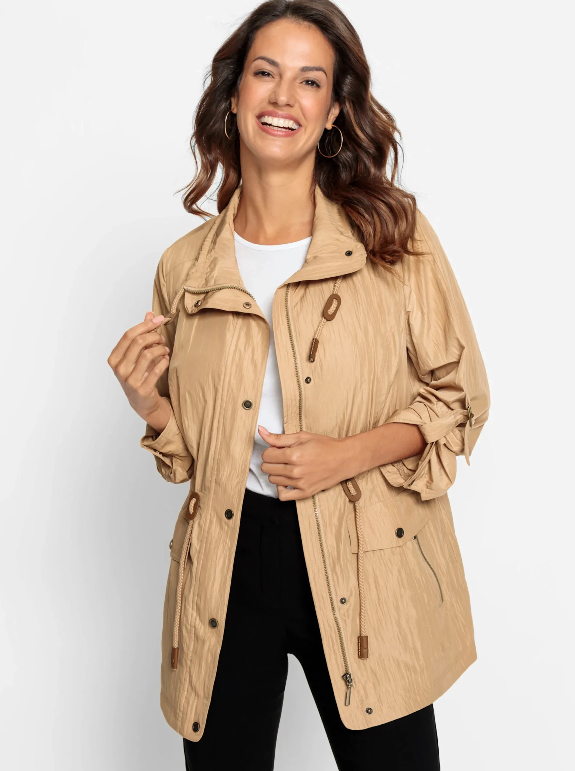 Jacken| Übergangsjacke mit regulierbarem Taillenbund camel