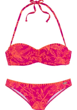 Bikinis|Venice Beach Bügel-Bandeau-Bikini orange-pinkbedruckt
