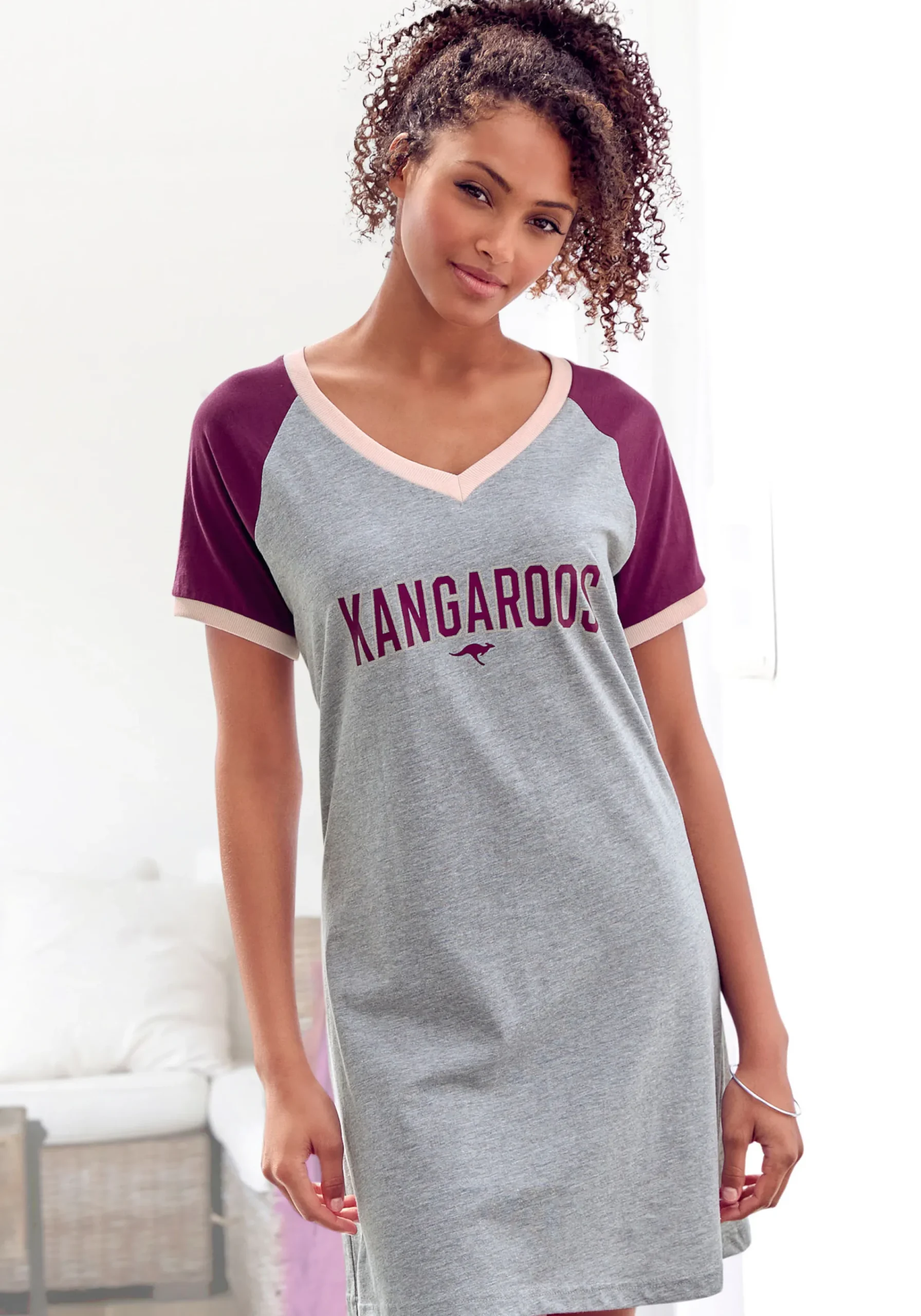 Nachtwäsche|Shirts|KangaROOS Bigshirt bordeaux-grau-meliert