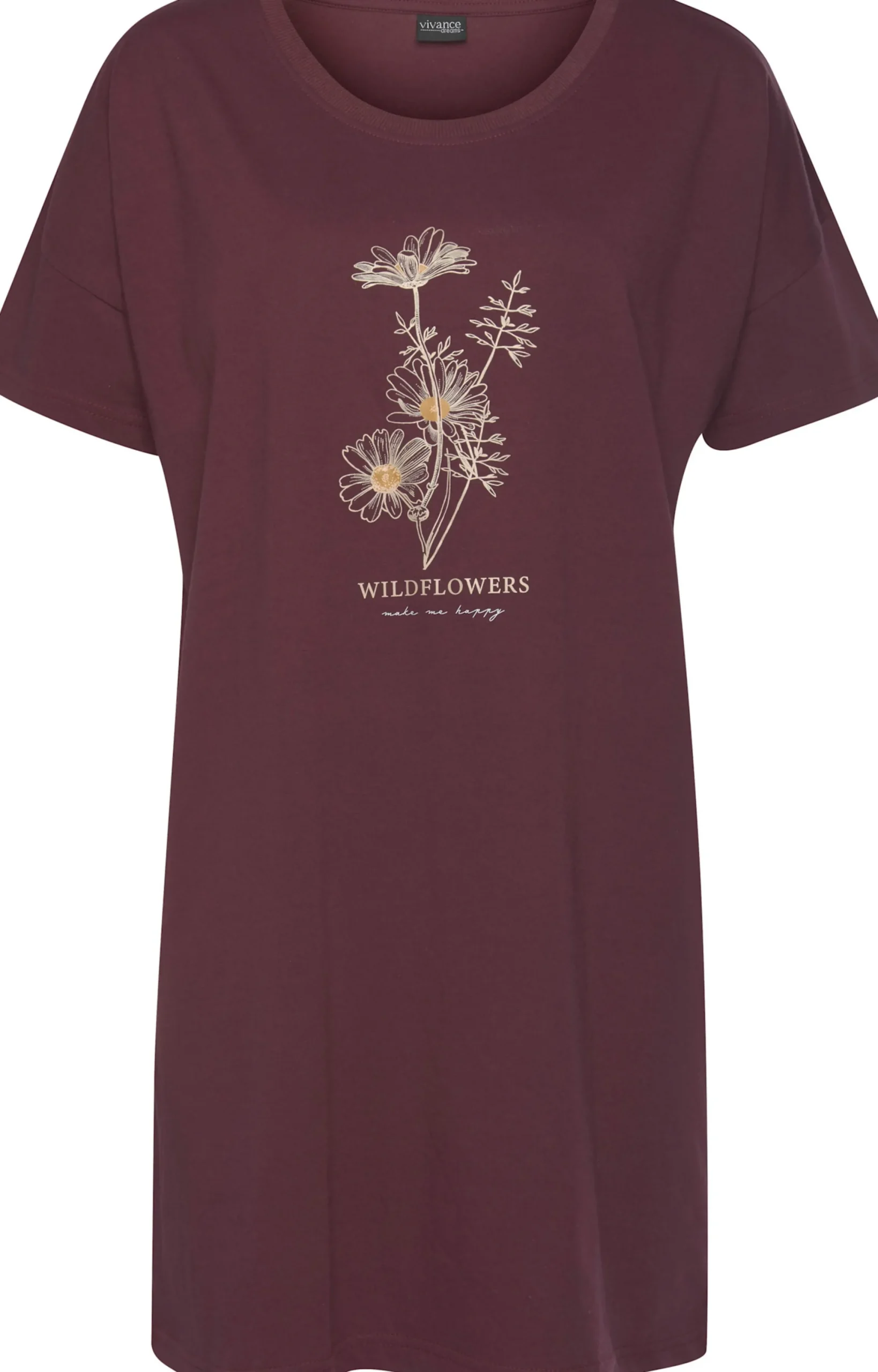 Nachtwäsche|Vivance Dreams Bigshirt bordeaux+hellblau