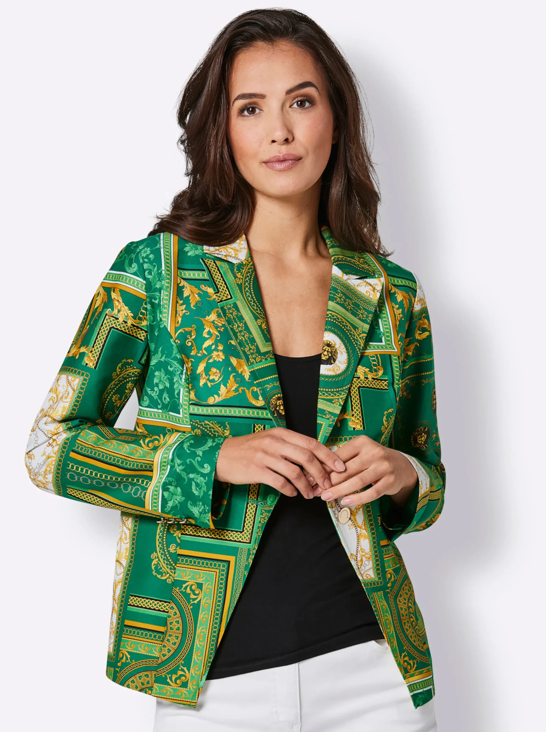 Blazer|CREATION L PREMIUM Blazer grün-gelb-bedruckt