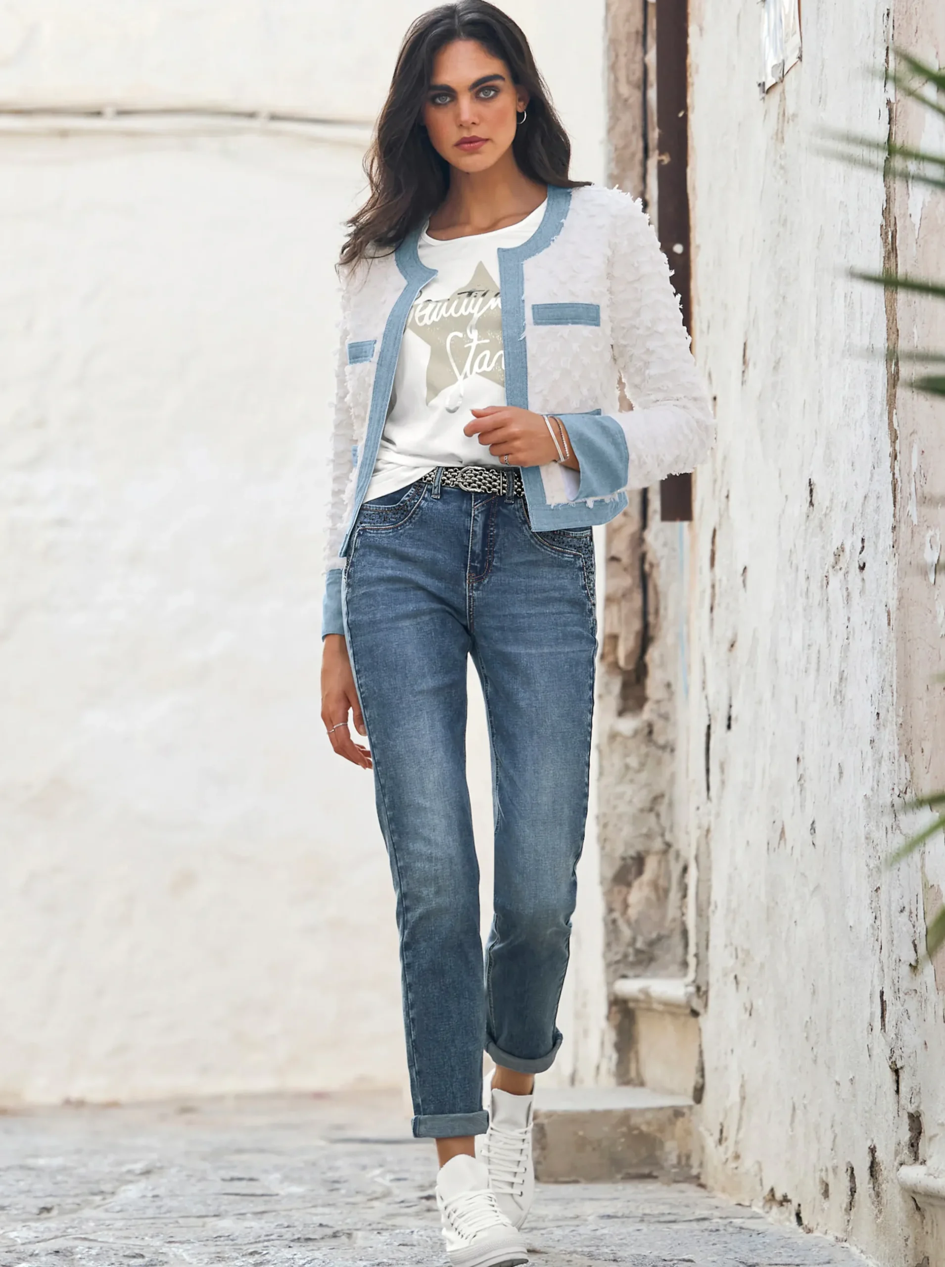 Blazer|heine Blazer mit Jeans-Akzenten weiß
