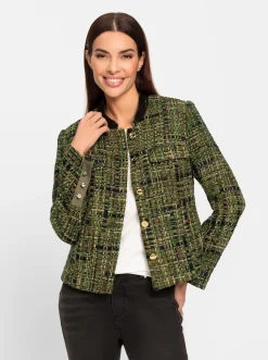 Blazer|heine Blazer mit Samt-Details schwarz-oliv-gemustert