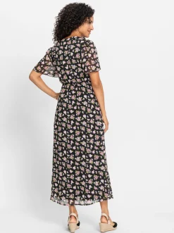 Kleider| Blumenkleid in Georgette-Qualität schwarz-weiß-gemustert