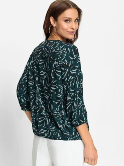 Blusen| Bluse petrol-graphit-bedruckt