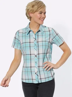 Blusen| Bluse mint-grau-kariert