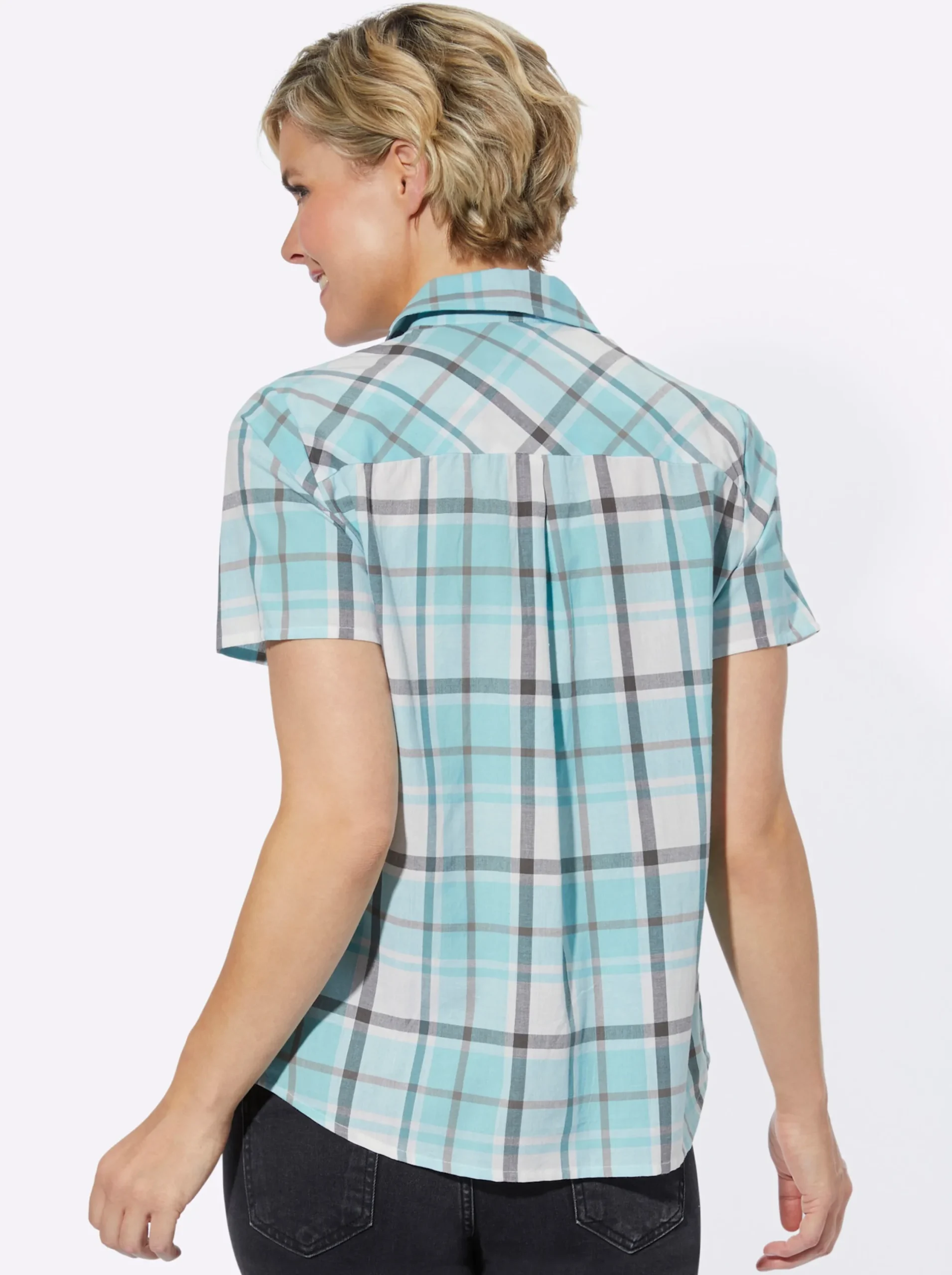 Blusen| Bluse mint-grau-kariert