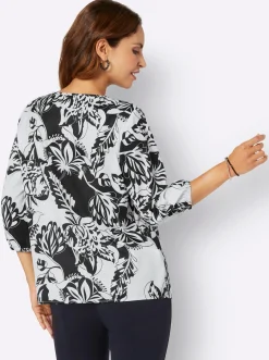Blusen| Bluse ecru-schwarz-bedruckt