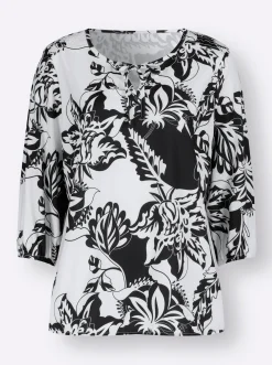 Blusen| Bluse ecru-schwarz-bedruckt
