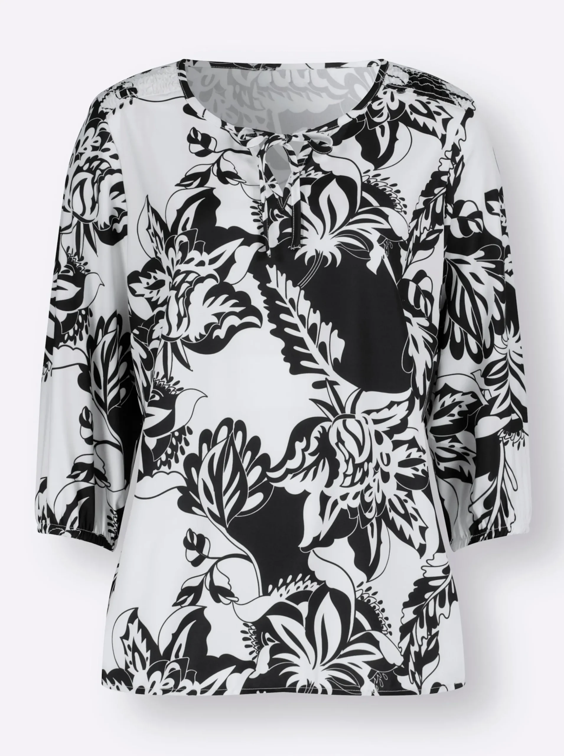 Blusen| Bluse ecru-schwarz-bedruckt