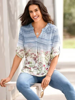 Blusen| Bluse hortensie-bleu-bedruckt