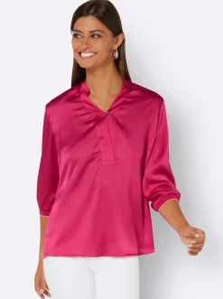 Blusen| Bluse mit Stehkragen pink