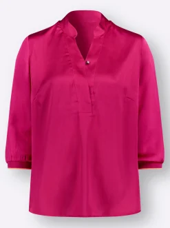 Blusen| Bluse mit Stehkragen pink