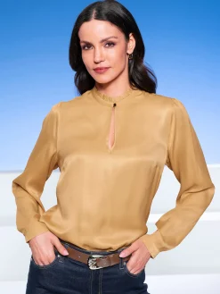 Blusen|heine Bluse mit Stehkragen und Puffärmeln goldfarben