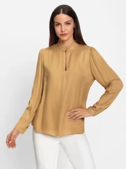 Blusen|heine Bluse mit Stehkragen und Puffärmeln goldfarben